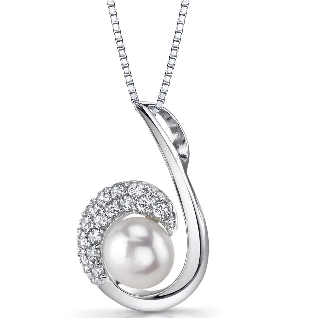 Oravo Oravo 8.0mm Freshwater Pearl Pendant Necklace 18" 925 Silver 2.50g 16 CZ SP11336 — product photo