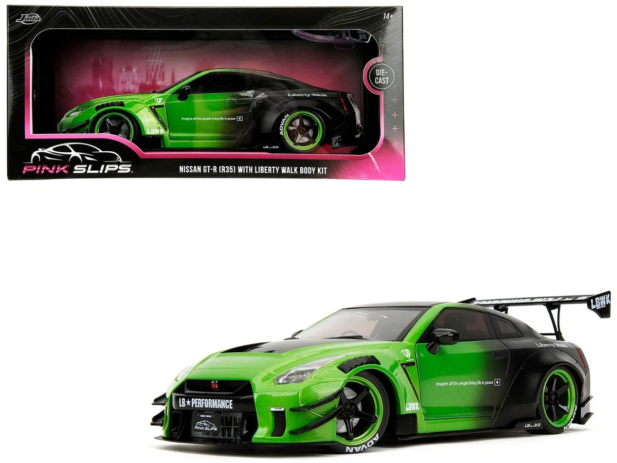 Jada Jada 35724 1:18 Nissan GT-R R35 Liberty Walk 2.0 Green Black hobby collectible — product photo
