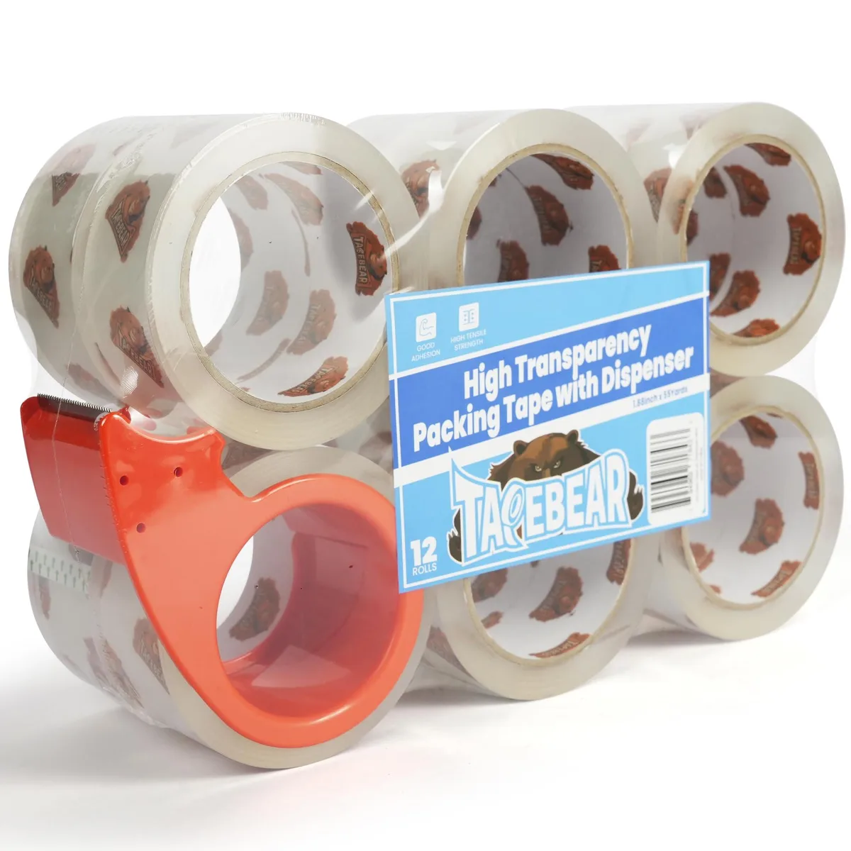 Tapebear Packing Tape with Dispenser 2.7mil 1.88" x 55yd 12 Rolls — product photo
