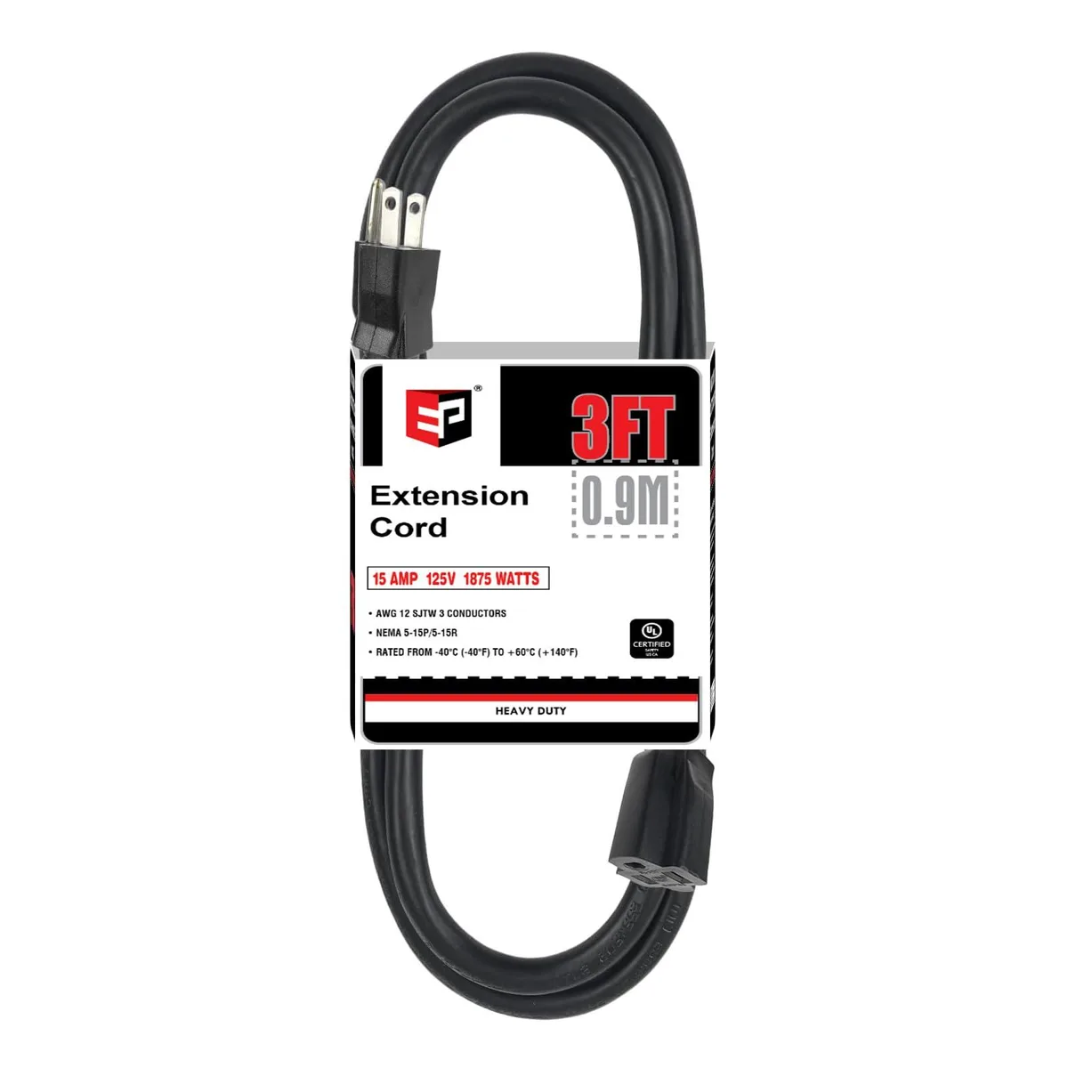  EP DL-31 12/3 SJTW 3 ft power extension cord 15 A 125 V — product photo
