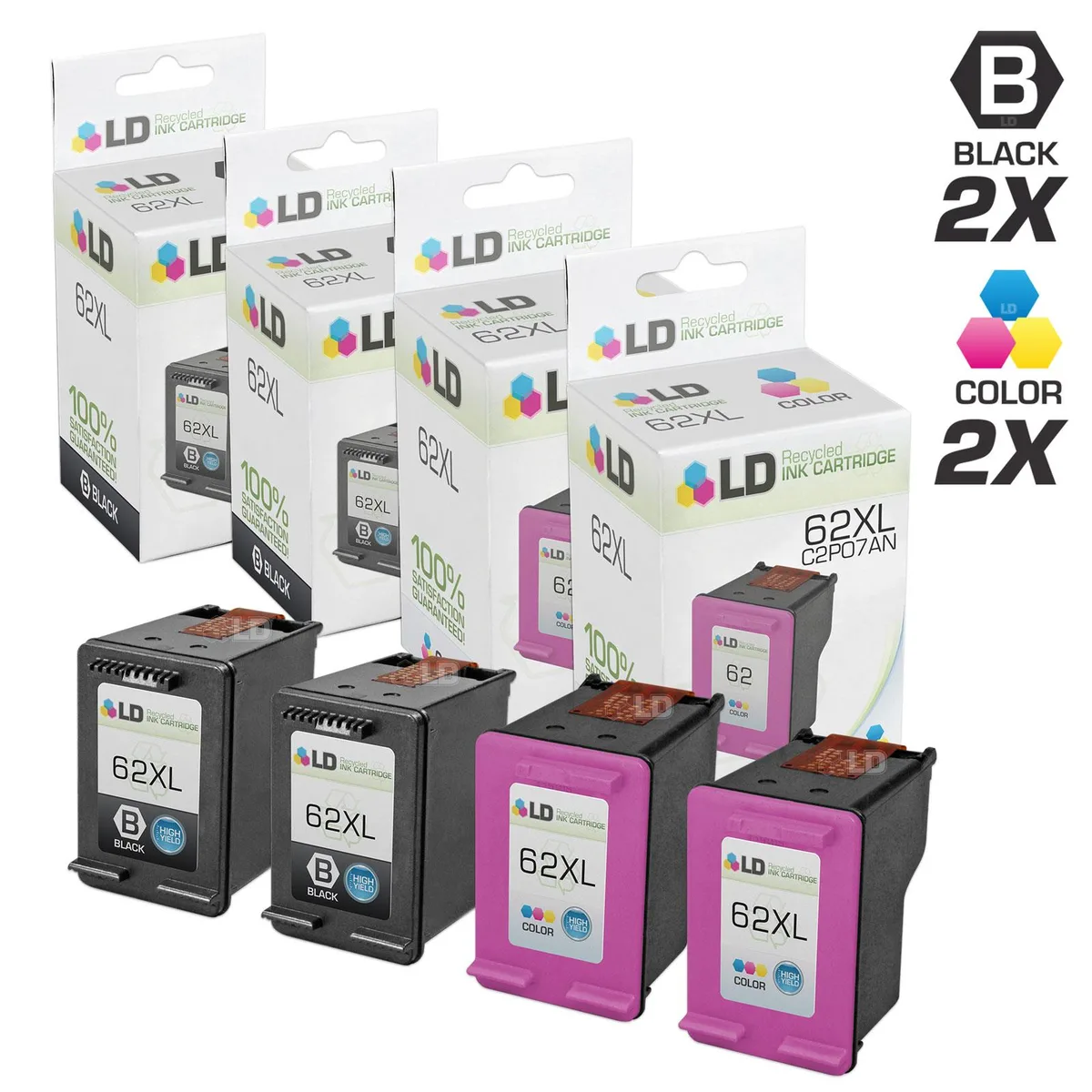 LD Products LD Products 62XL 4PK Ink Cartridges 2 Black 2 Color — product photo