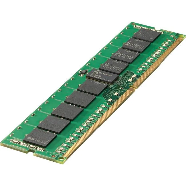 Green rectangular DDR4 RAM module with black chips and gold edge connectors