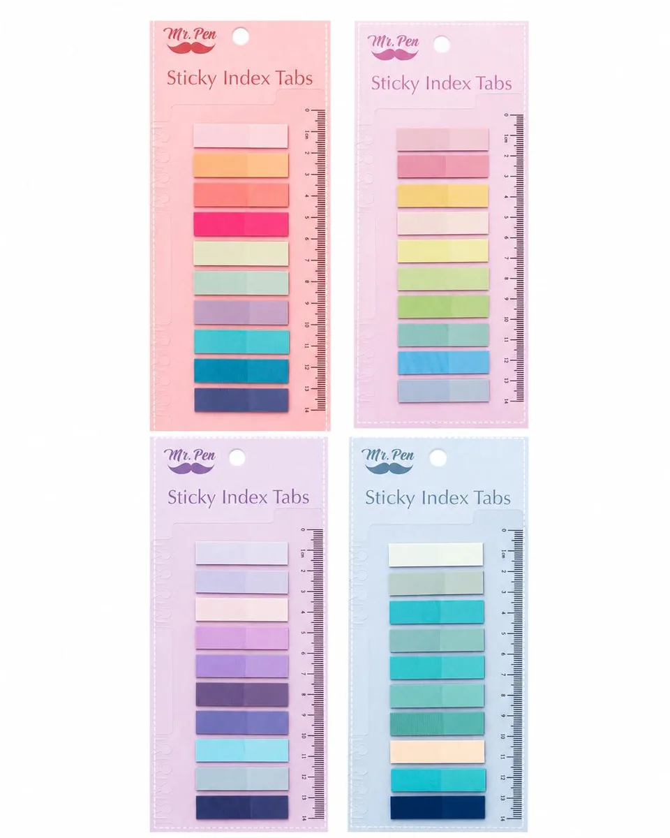 Four sets of translucent square sticky tabs in muted colours, 800 pieces total