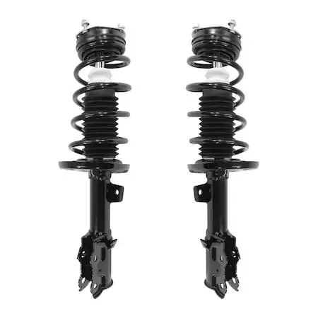 Two silver front strut assemblies with springs and mounts