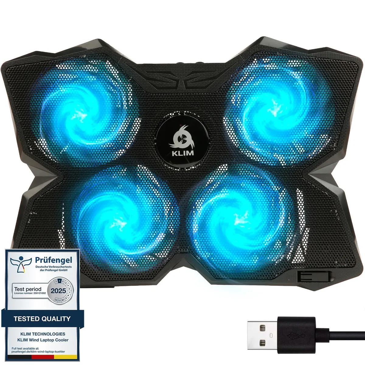  KLIM K3N laptop cooling pad 4 fans 1200 RPM cyan — product photo