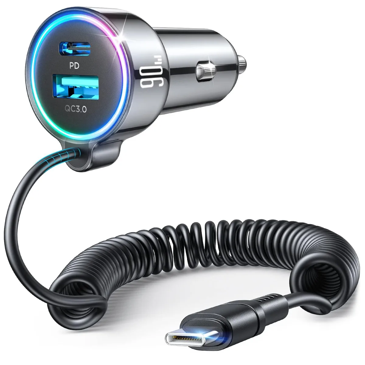 No Sew No Sew 90W Car Charger USB C PD45W 5ft Coiled Cable 1224V — product photo