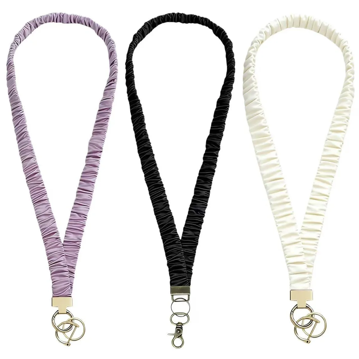  Stretchy Scrunchie Lanyard 3 Pack Beige Purple Black — product photo