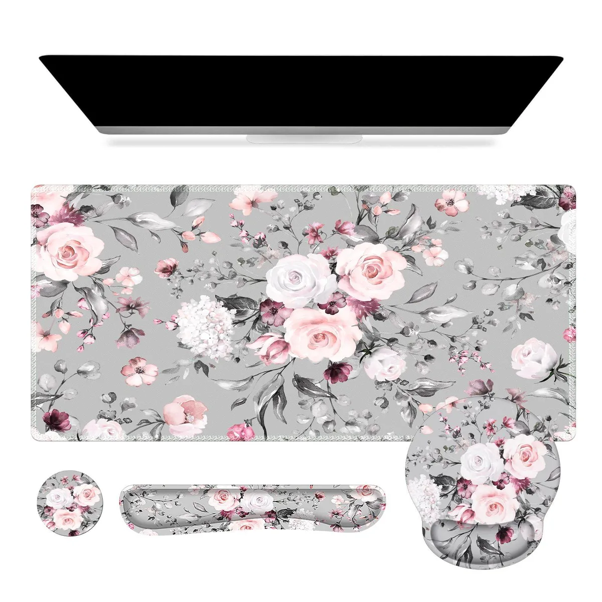  iCasso Mousepad-4pc 4-in-1 Set Pink Floral 35.4x15.7in — product photo