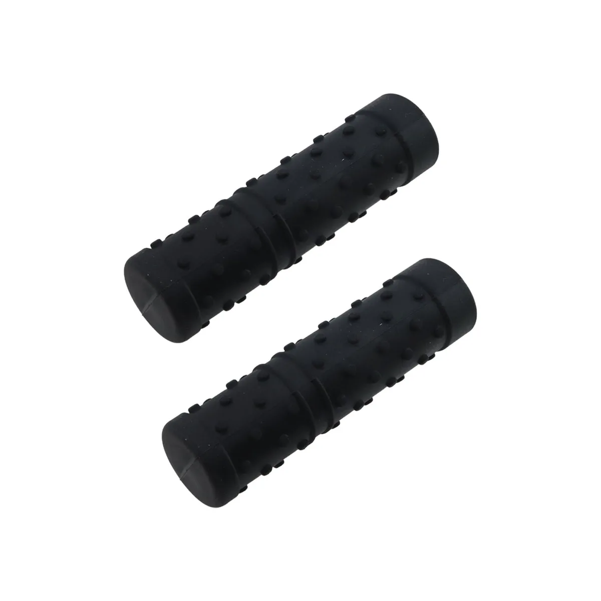 Two black silicone pan handle covers, 15cm long with textured grip
