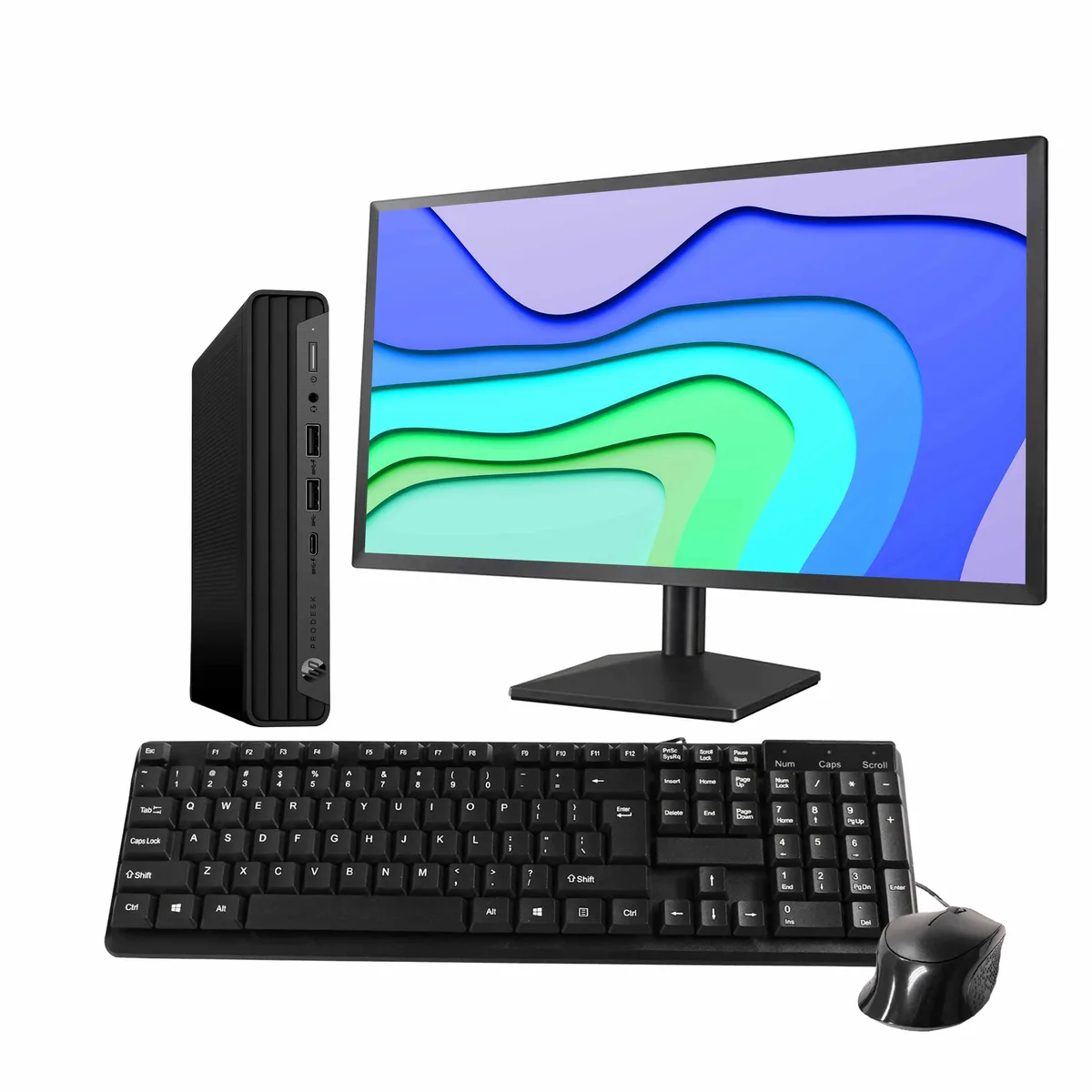 HP HP ProDesk 600 G6 Mini desktop PC i5-10500 16GB DDR3 500GB SSD 24" monitor Windows 11 Pro — product photo