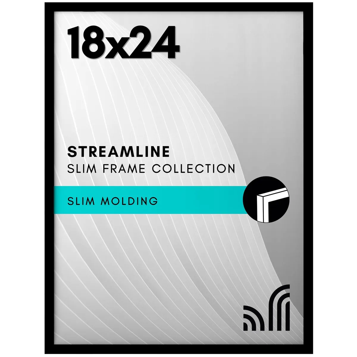 Black plastic 18 by 24 inch poster frame with polished plexiglass front and thin border