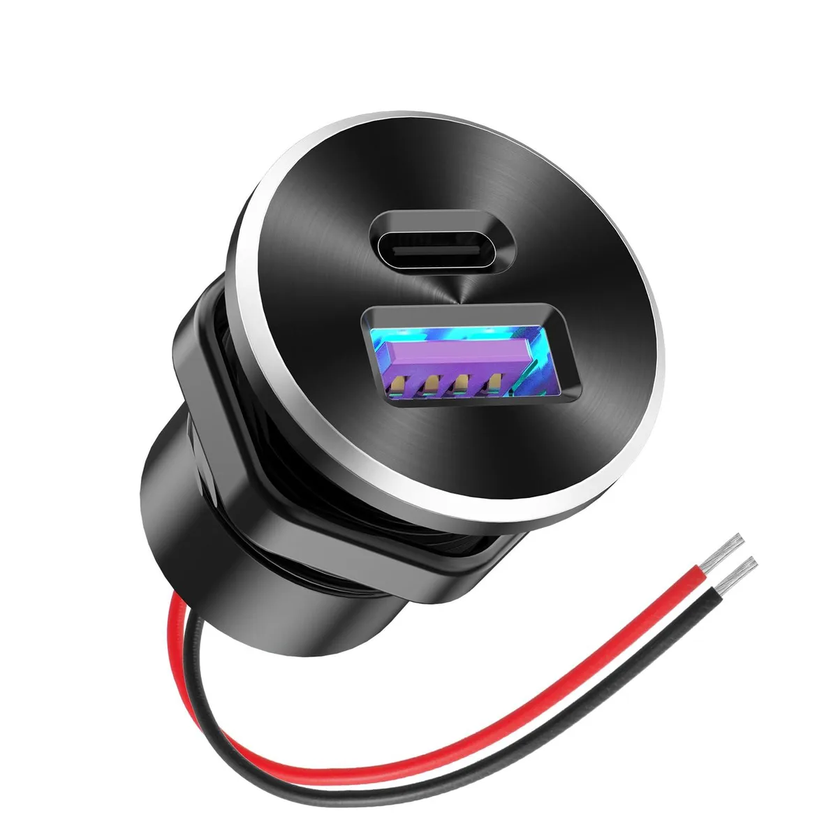  Hapytrip Mini 12V USB Outlet Aluminum Car Charger PD30W QC18W 22mm Flush-Mounted Pre-Wired — product photo