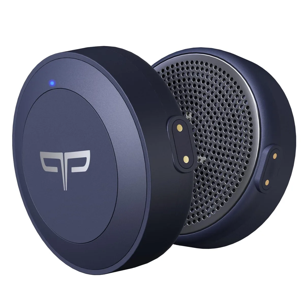 Two compact wireless speakers with glove-friendly buttons, designed to fit inside ski or snowboard helmets