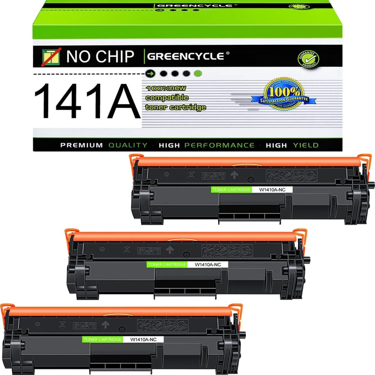 GREENCYCLE GREENCYCLE W1410A-NC 141A Black Toner Cartridge 3 Pack No Chip — product photo