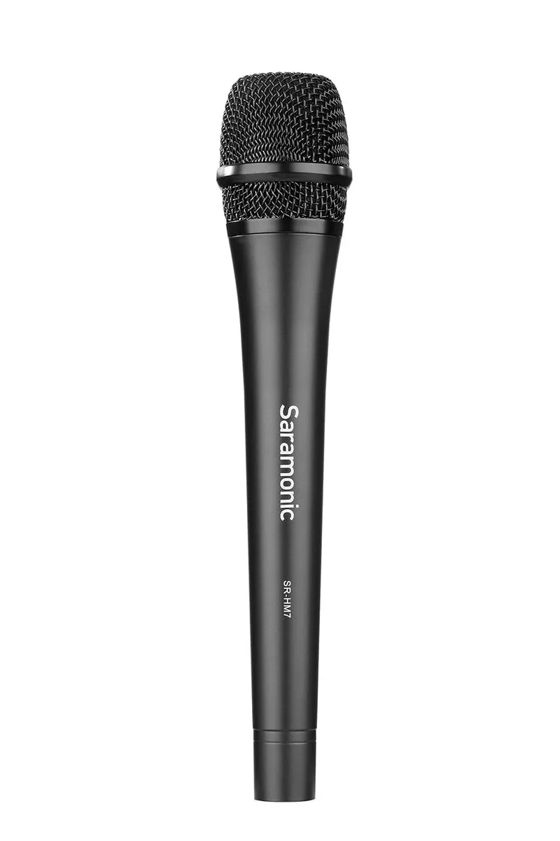 Black XLR dynamic handheld microphone with tapered metal body and anti-glare finish
