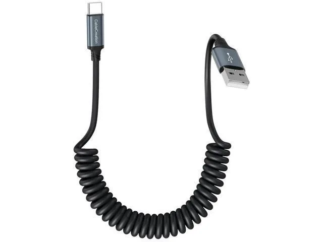 Coiled USB-A to USB-C cable, spring design, matte finish
