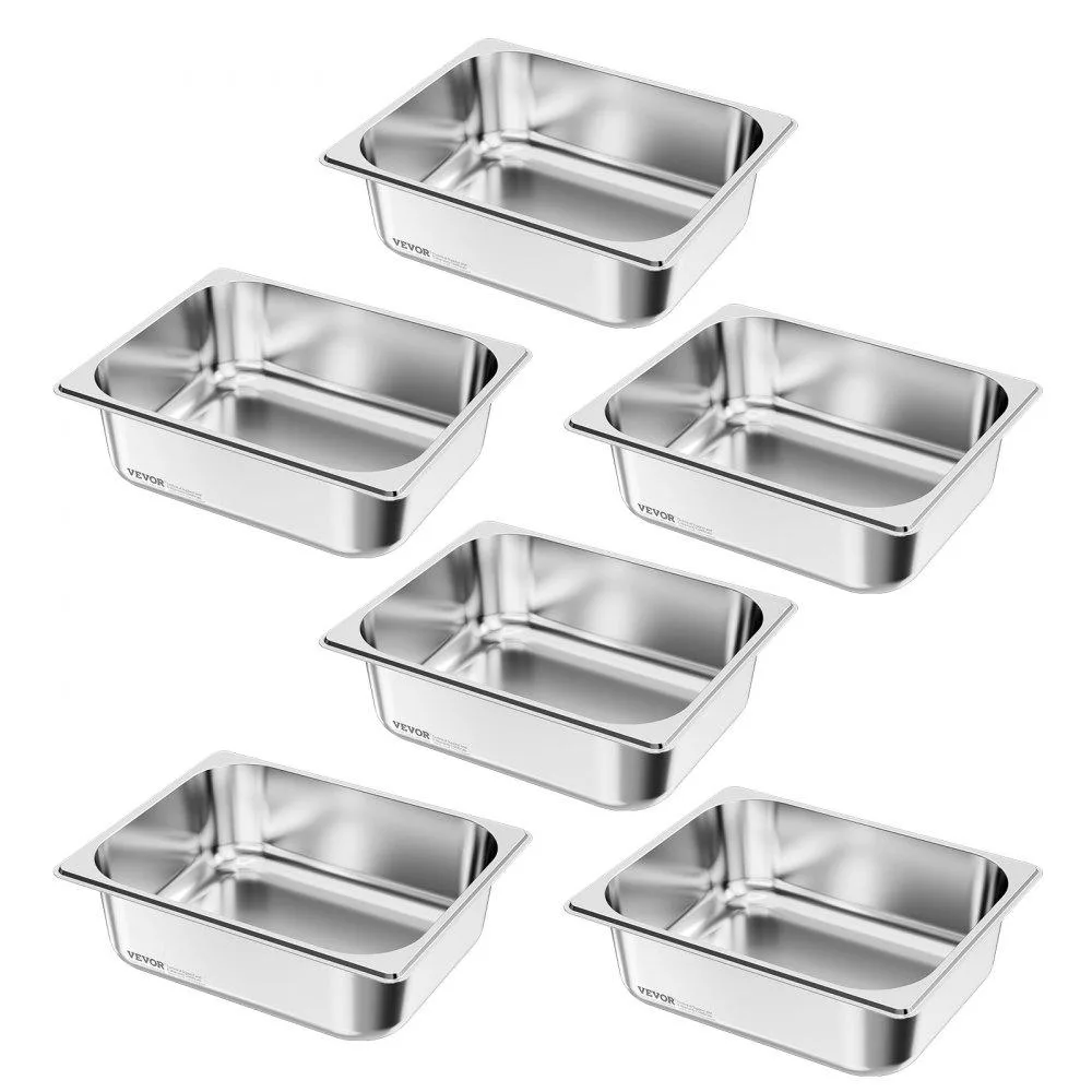 VEVOR VEVOR 6 Pack 1/2 Size 4 Inch Deep Stainless Steam Hotel Pans — product photo