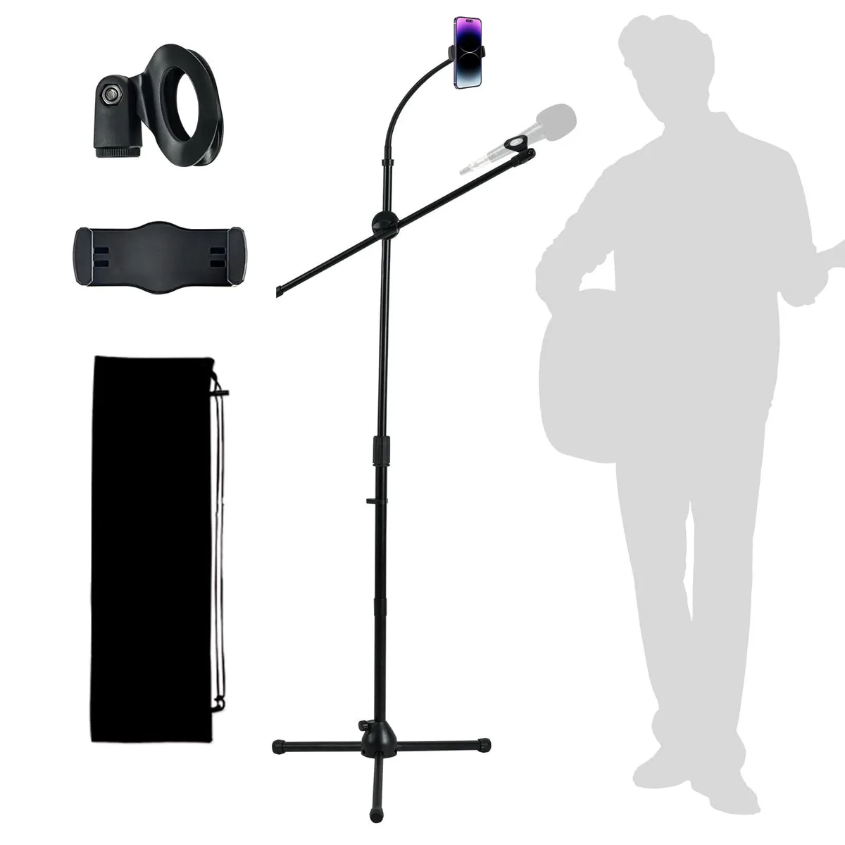  Hi-ERA XY-MKFJ-03 Microphone Floor Stand with Phone Holder and Boom Arm 32-70.87in 2.0lbs — product photo