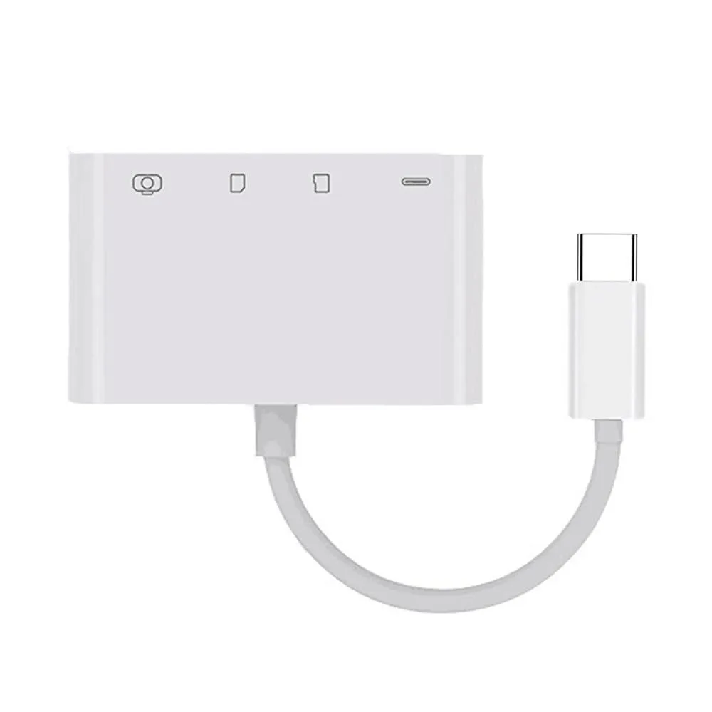 Compact USB-C hub with USB-A port and card slots, matte finish
