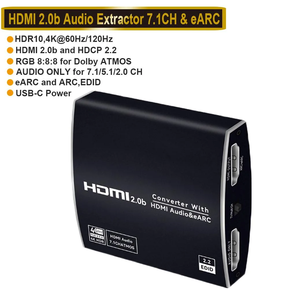 AUBEAMTO AUBEAMTO HDMI 2.0 eARC Splitter Audio Extractor 4K 120Hz 7.1CH 1 In 2 Out — product photo
