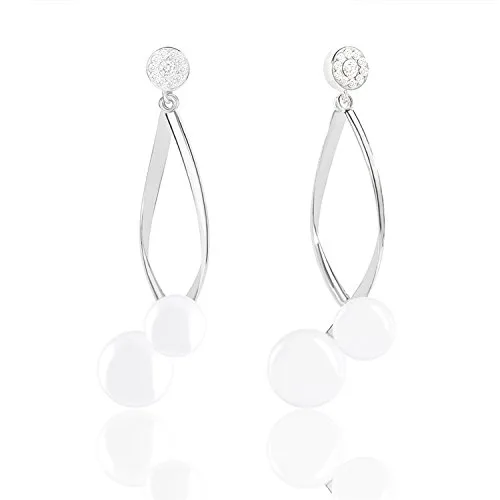 Pair of white gold plated earrings with round simulated shell pearls and cubic zirconia studs, post backs
