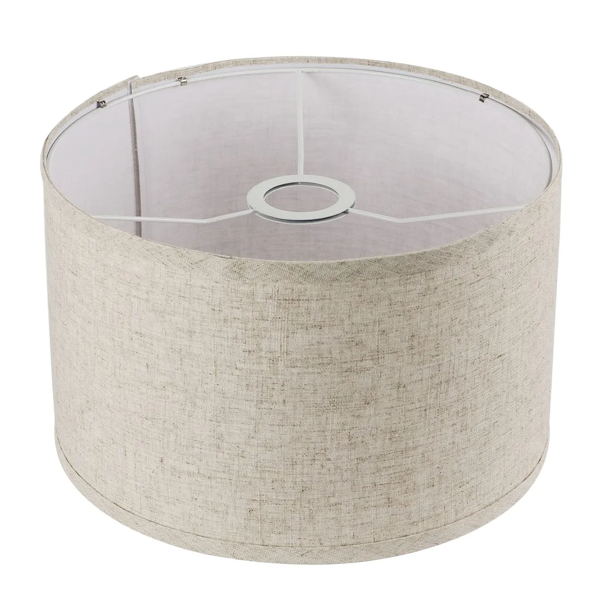 Beige linen drum lampshade, 11 inch diameter, spider fitter 1.65 inch