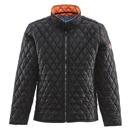 Black insulated polyester jacket waist length Mandarin collar zipper front two outside pockets size 3XL