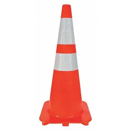 Five orange PVC traffic cones 28 in tall with high-intensity prismatic reflective collars