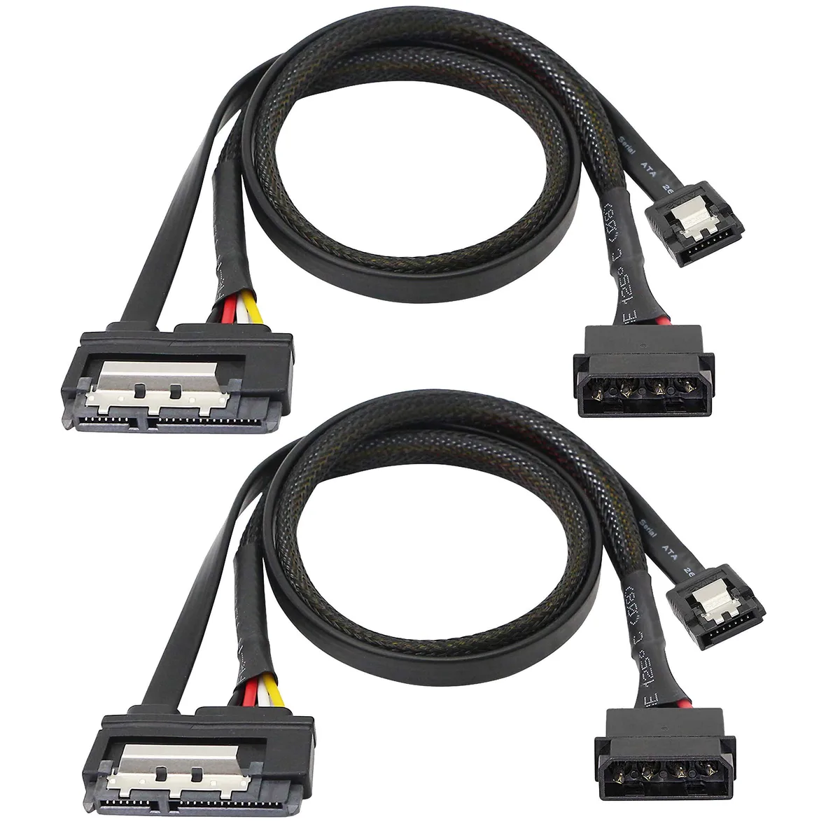 XMSJSIY Round SATA 22 pin IDE 4 pin to SATA 15P 7 pin 2-in-1 cable 50cm 2 pack — product photo