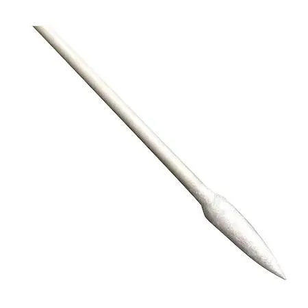 White wooden handle three inch swab with pointed cotton tip fifteen thirty second inch long pack of twenty five