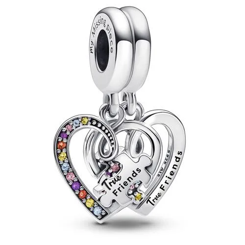 PANDORA PANDORA Puzzle Piece Hearts Splittable Friendship Dangle Charm Silver Tone — product photo