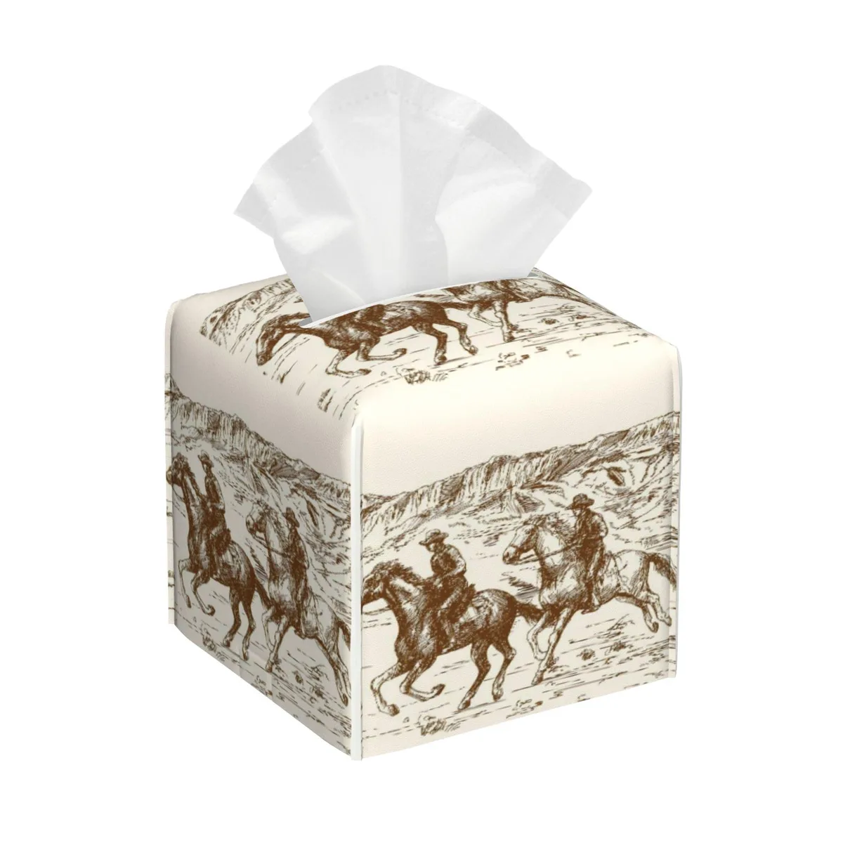 Square leather tissue box cover, 5.2 inches, waterproof PVC, velcro closure