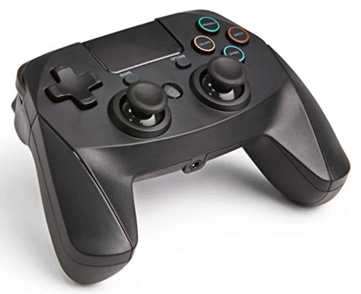 Blue camo wireless gamepad with twin analog sticks and trigger buttons