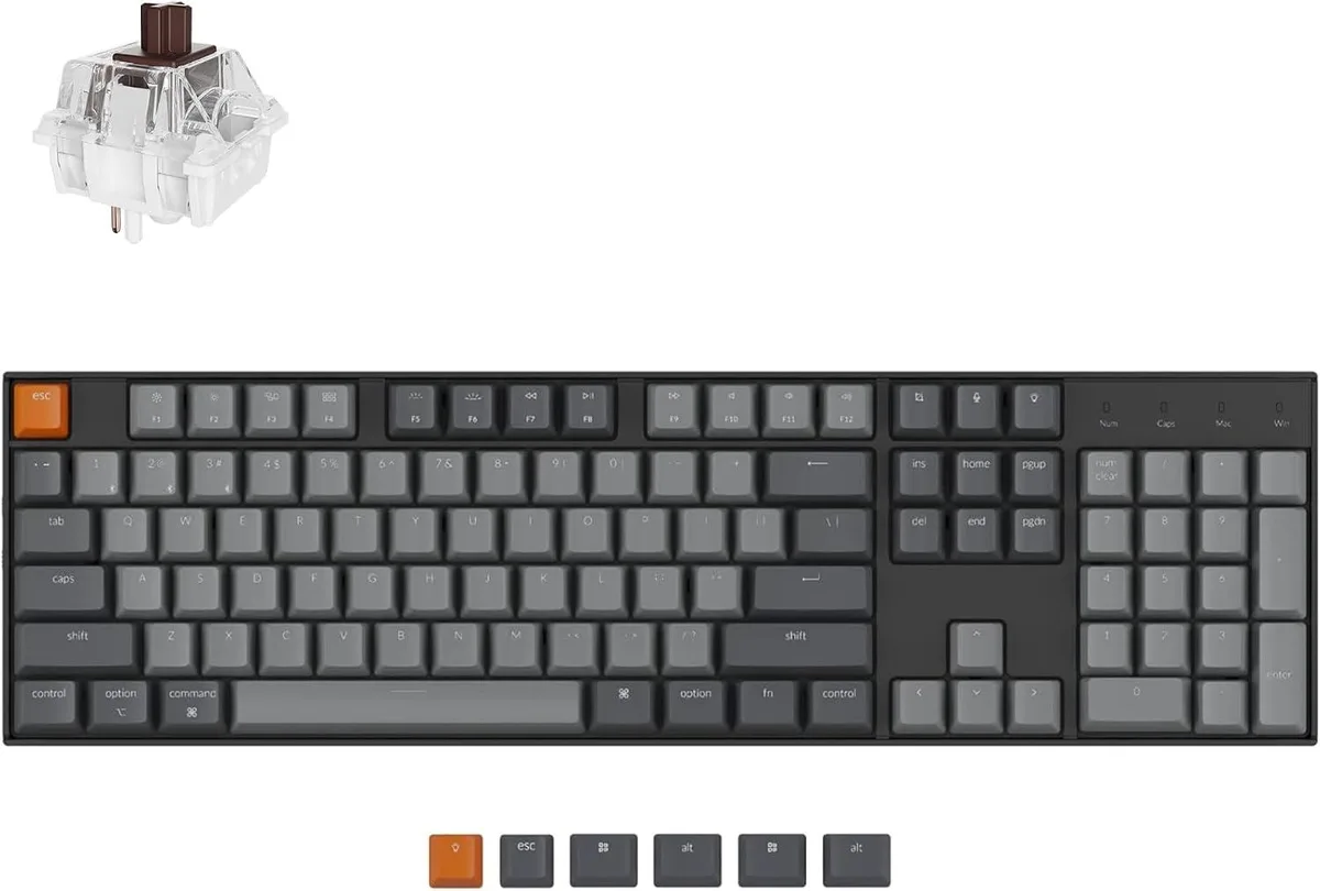 TUKO TUKO Gaming Keyboard Full-Size 104 Keys Bluetooth 5.1 2.4GHz Wireless White LED Super Brown Switch — product photo