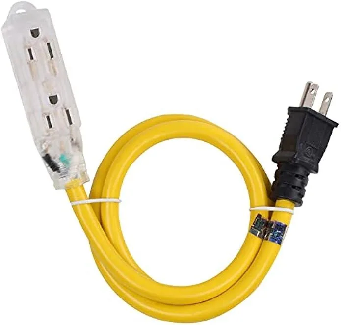 usbroway usbroway 12/3 gauge 15A 125V 1875W lighted triple outlet cord 3ft — product photo