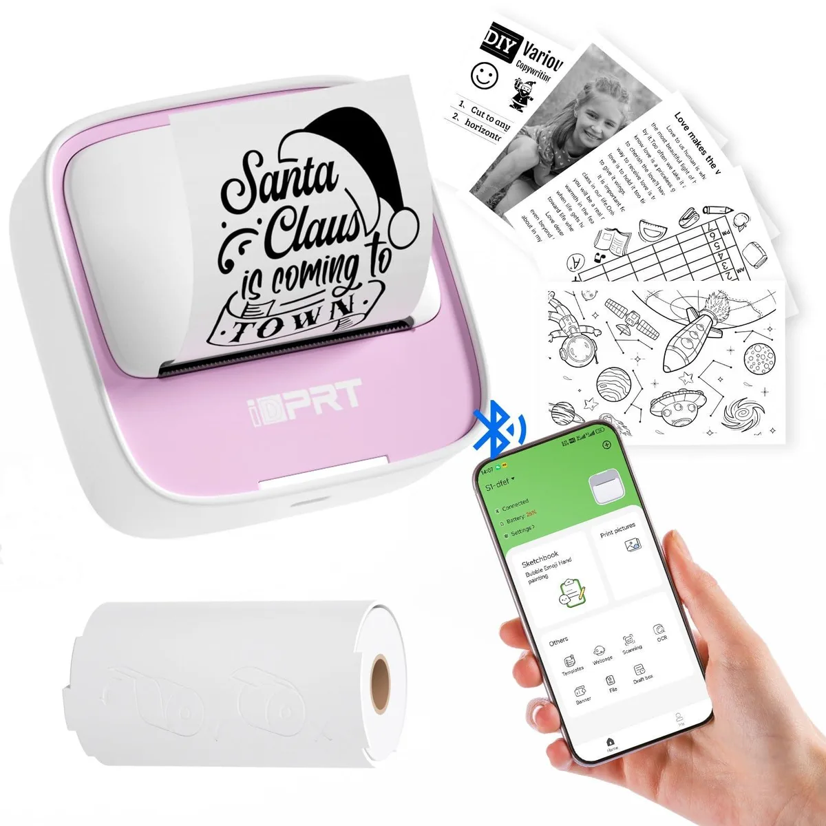 Compact pink thermal label printer with USB port
