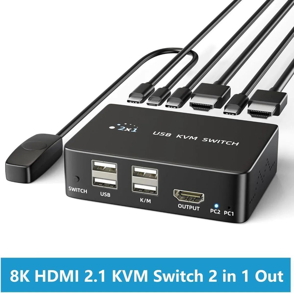 Vszerda Vszerda 8K@60Hz 4K@120Hz HDMI 2.1 KVM Switch 2 PCs 1 Monitor 4 USB 2.0 Remote 1.50m — product photo