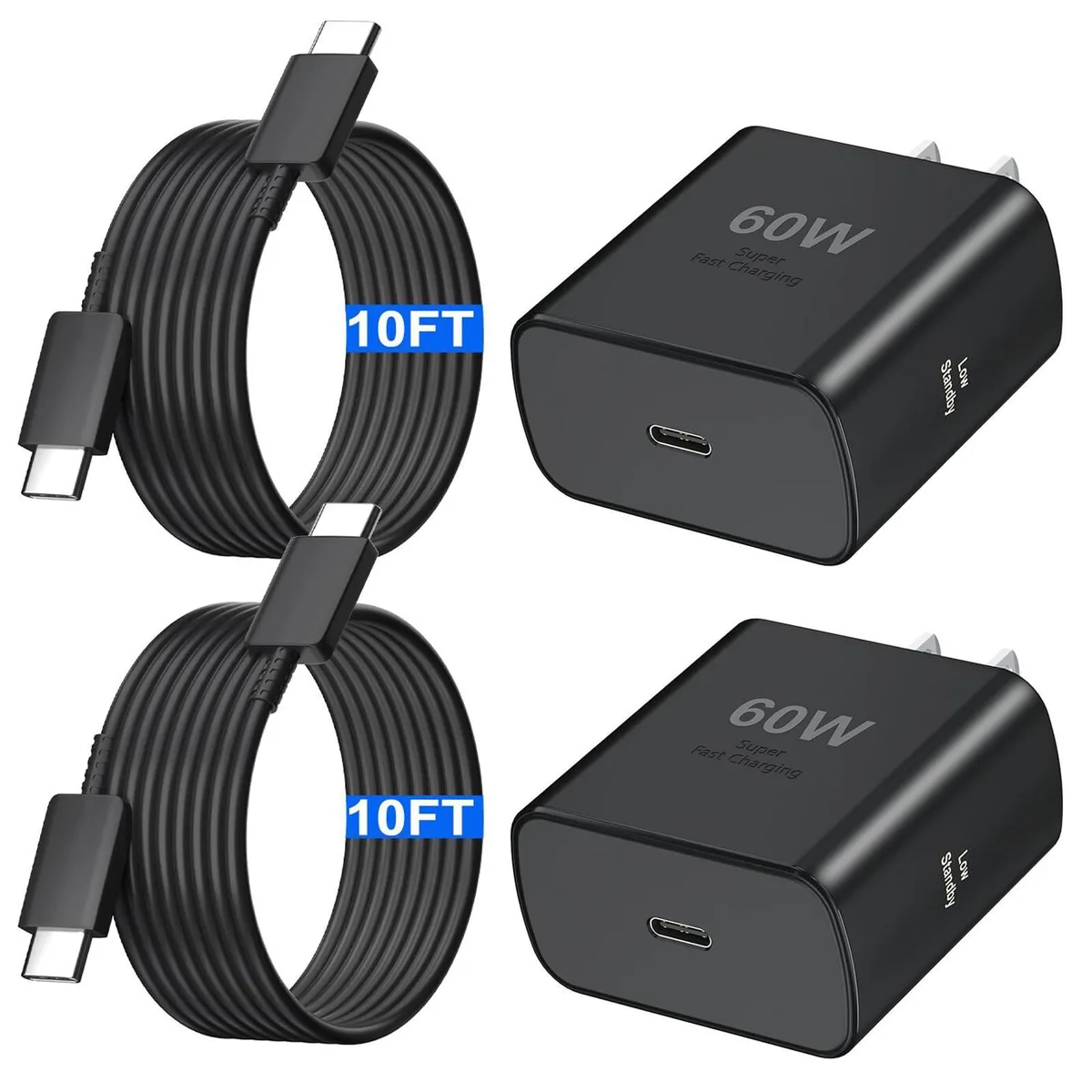  Auorld X60 60W USB-C charger with 10ft cable — product photo