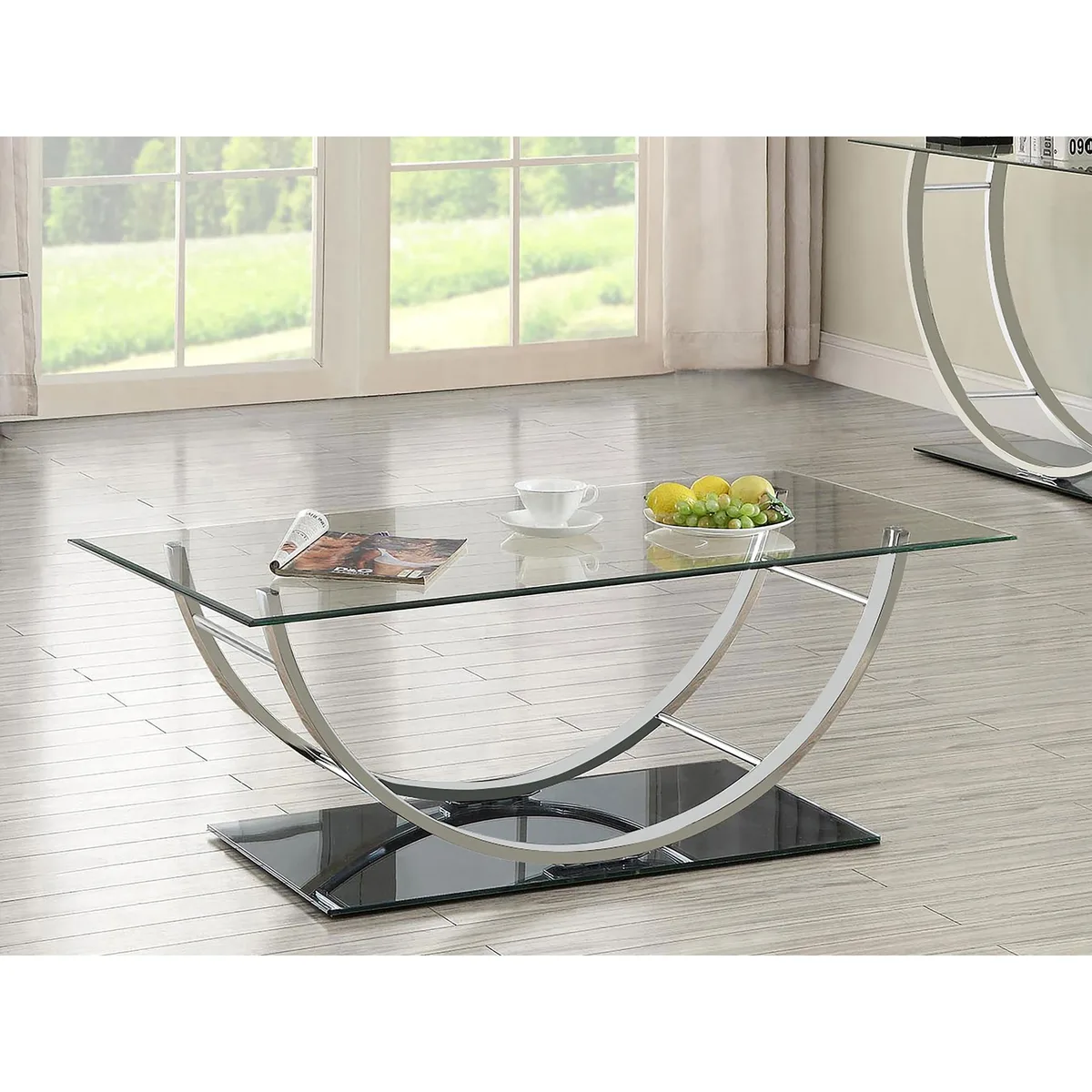 tuphen tuphen Amelia Chrome Rectangular U-Shaped Glass Top Coffee Table — product photo