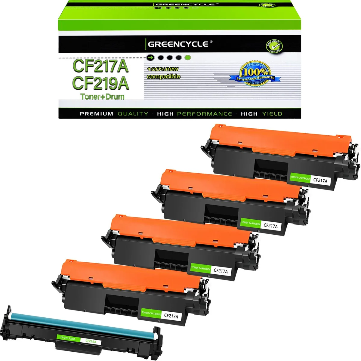 GREENCYCLE GREENCYCLE CF217A 17A 4-Pack Toner &amp; CF219A 19A Drum Unit — product photo