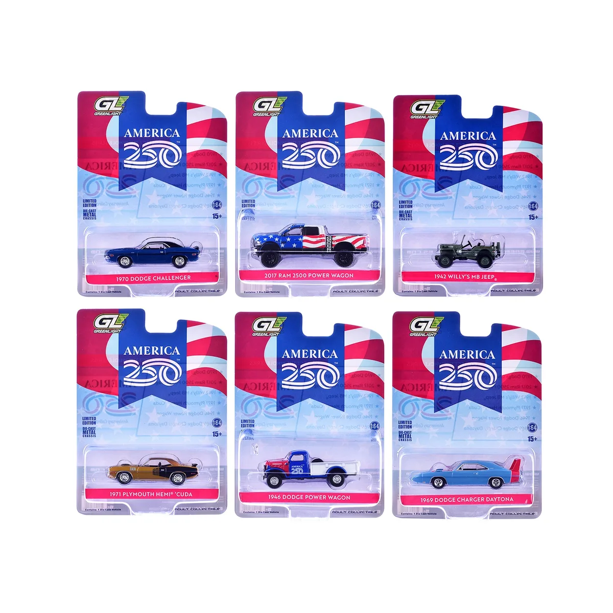 GREENLIGHT GREENLIGHT Anniversary Collection Series 18 America 250 Edition 1/64 Diecast 6-Car Set — product photo
