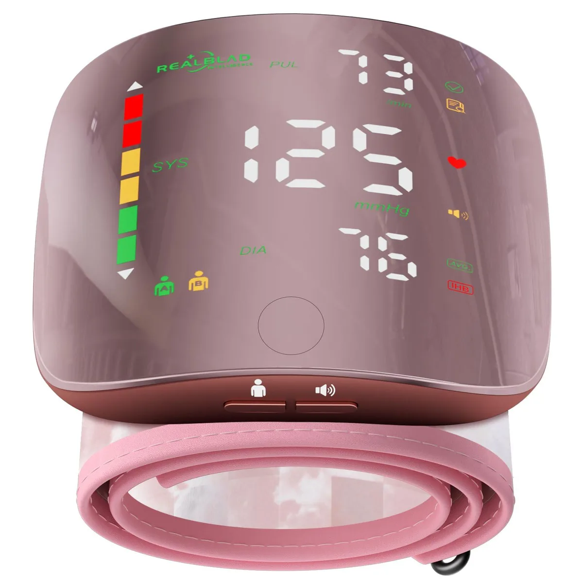  GUAEVER Wrist Blood Pressure Monitor Curved Screen Pink — product photo