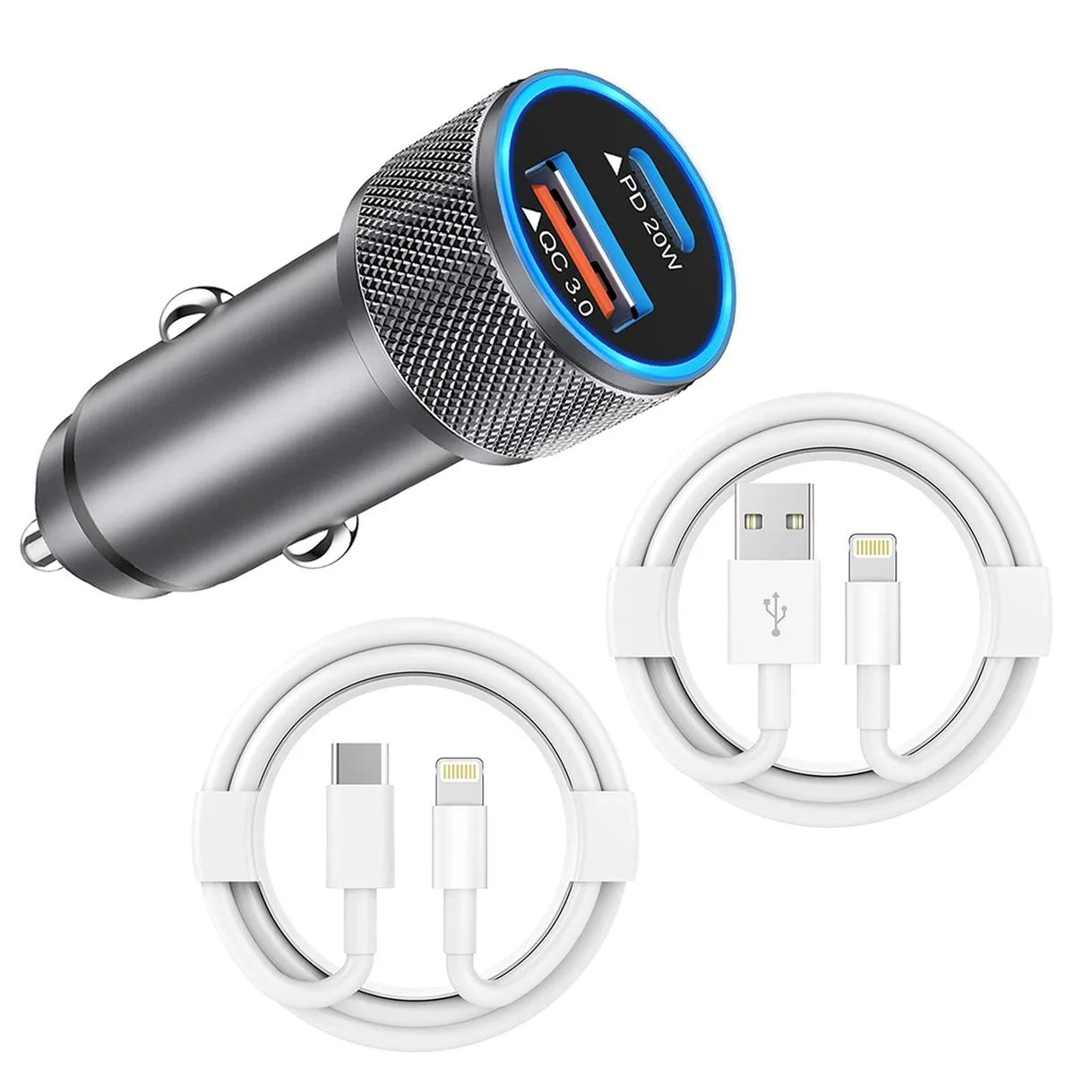 Hamzan Hamzan 38W Dual Port Car Charger 2×3.3ft MFi Lightning Cable — product photo