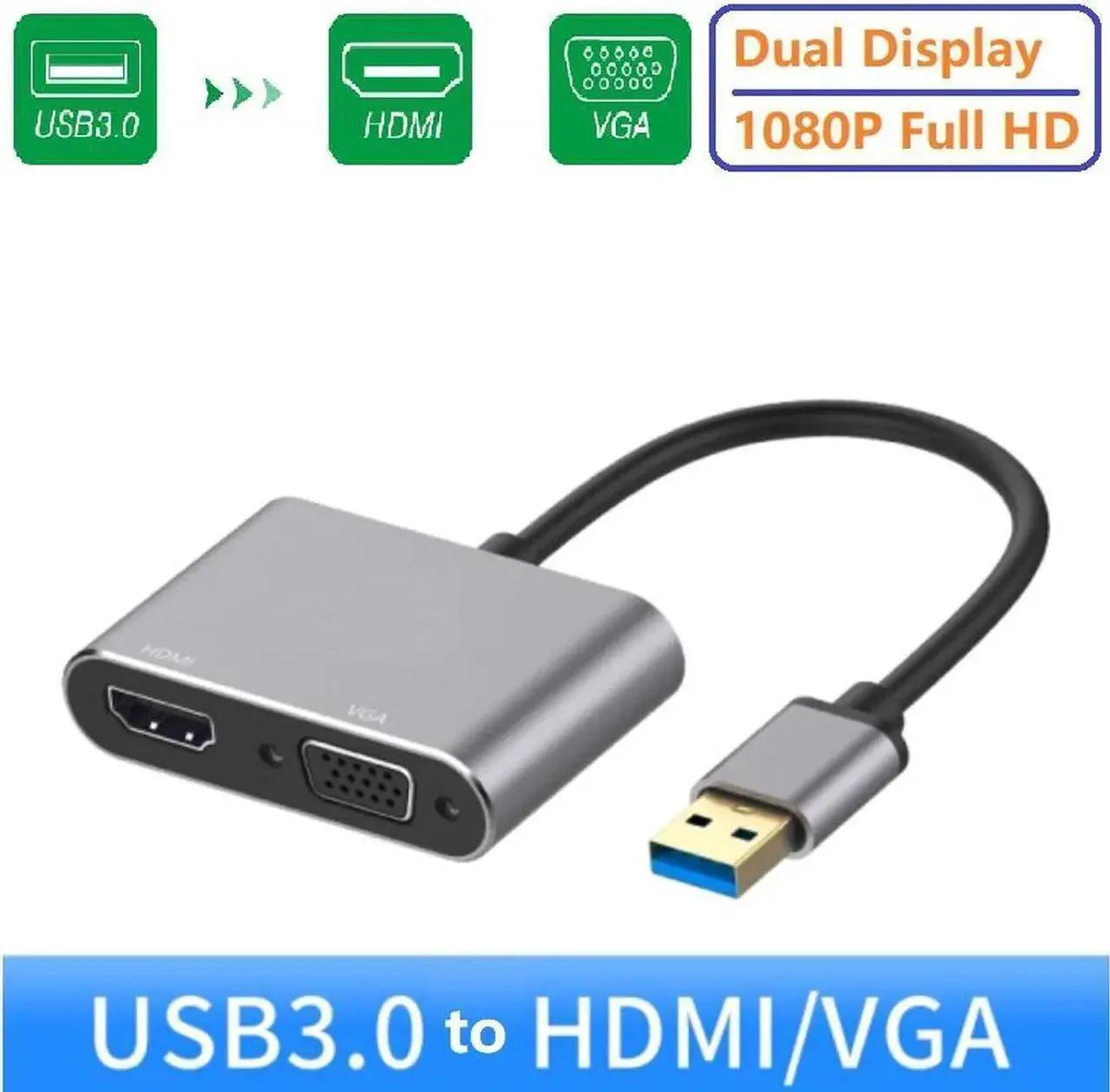Vszerda Vszerda USB 3.0 to HDMI VGA Adapter 1080P — product photo