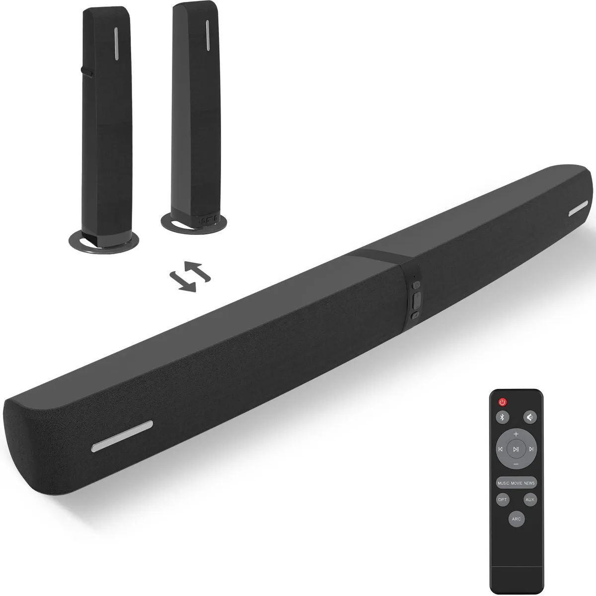 Black metal soundbar 120 by 120 by 25 mm with 6.5 inch driver