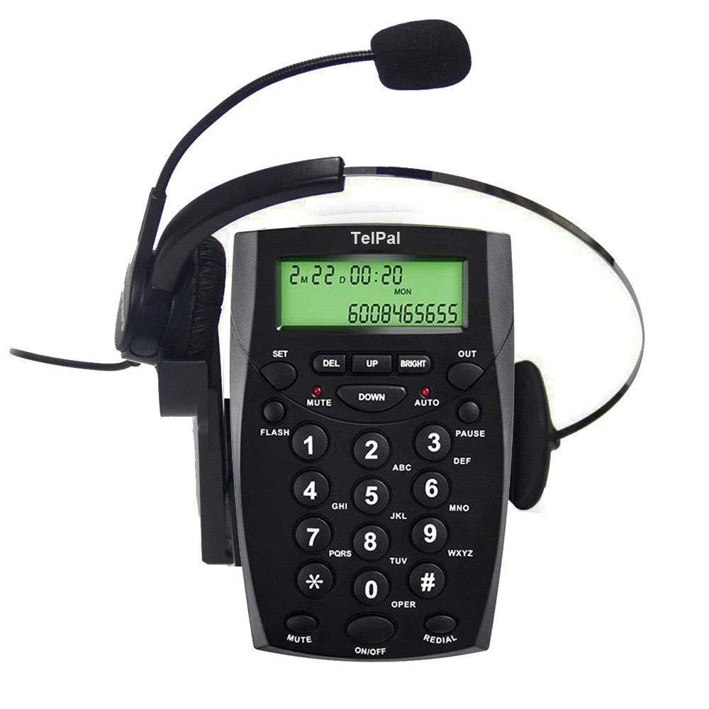 TelPal HA0021 corded phone with noise-cancelling headset, caller ID, 30 incoming memories — product photo