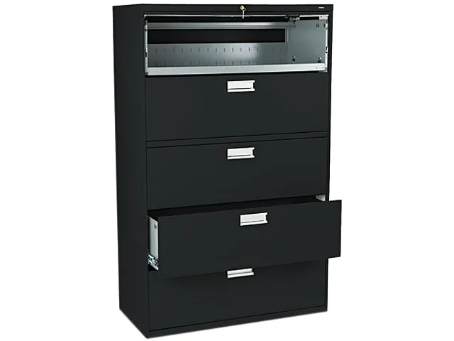 HON HON 695LP 600 Series Five-Drawer Lateral File 42.00" x 19.30" Black — product photo