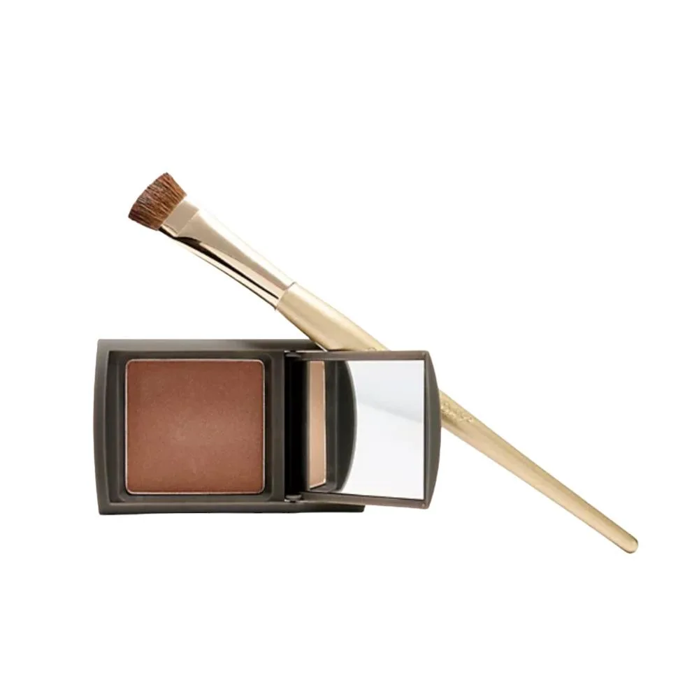 Matte red hair powder compact with mirror and dual-ended brush, 24 oz