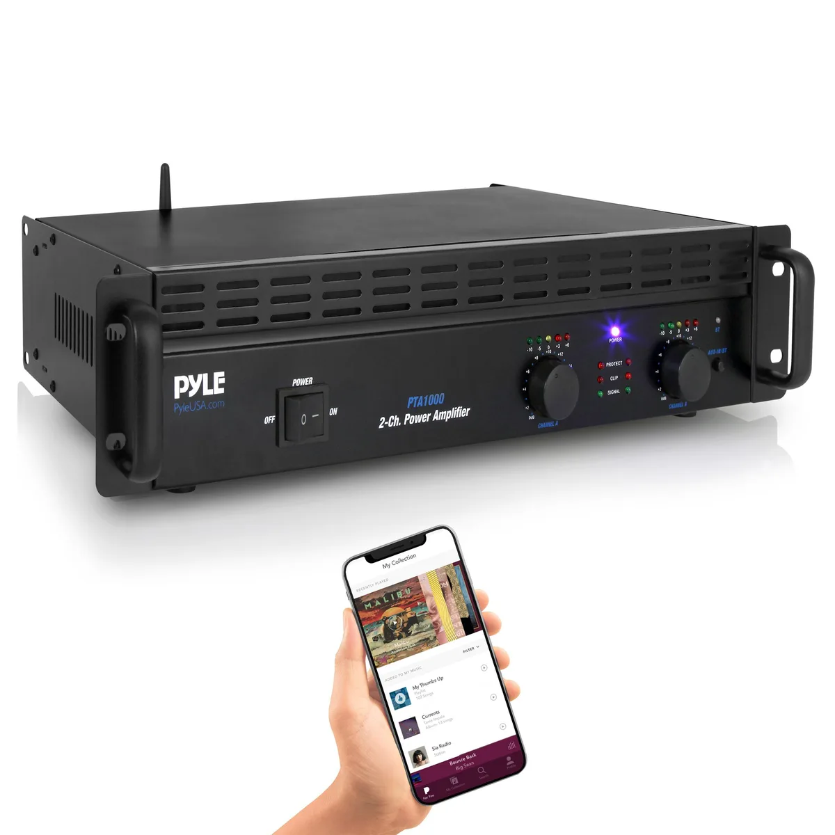 Pyle Pyle PTA1000 2-Channel 1000W Bluetooth 5.0 Amplifier — product photo