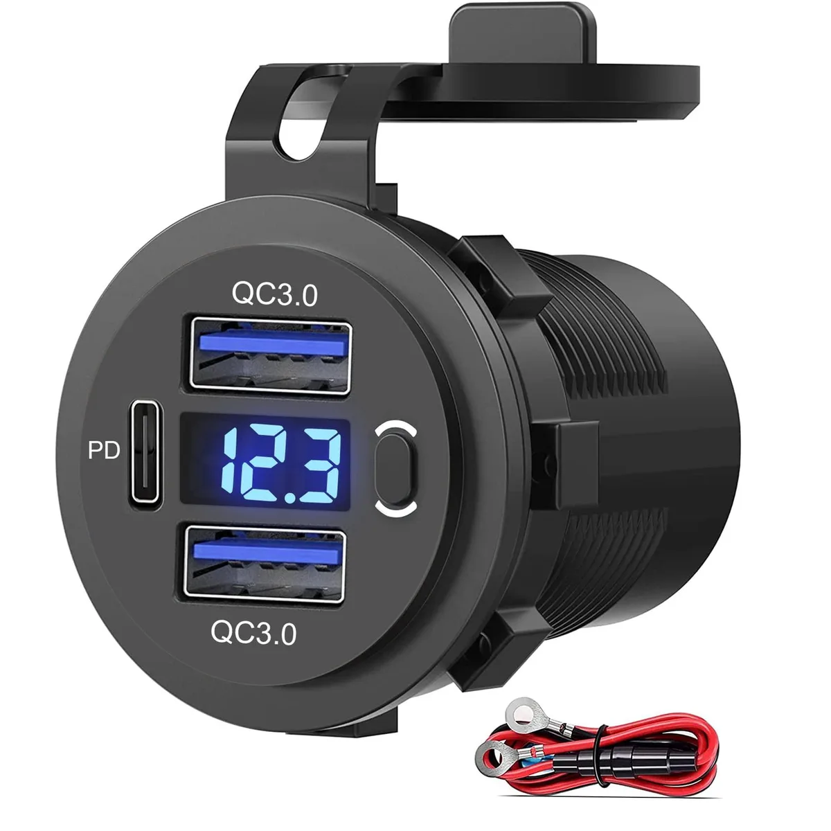  SUTNSCW SUTN01111-1PC 12V 36W 3-Port USB Car Charger with Voltmeter — product photo